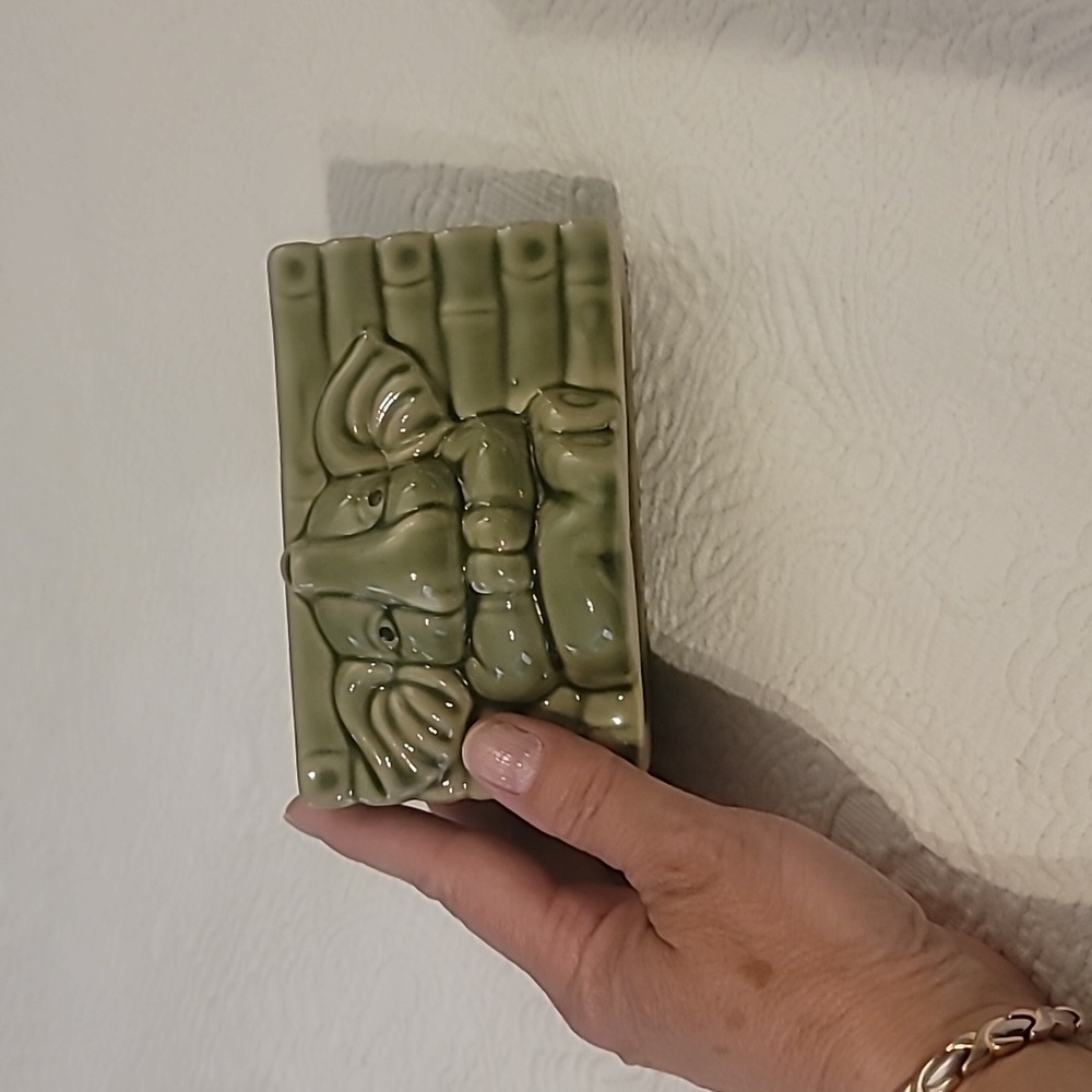 Elephant bamboo planter container green good luck ceramic